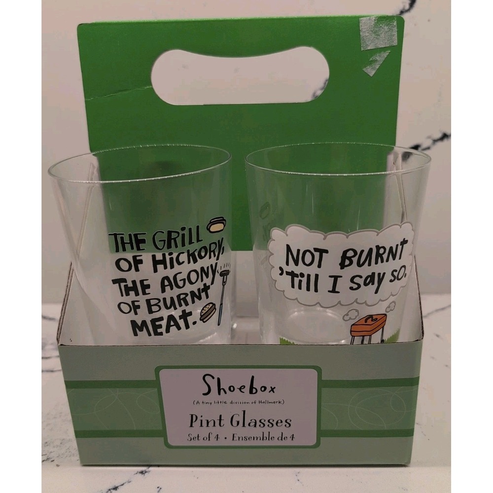 Hallmark Shoebox Pint Glasses Set 4 Different Dad Man‎ Cave NWT - Picture 3 of 4